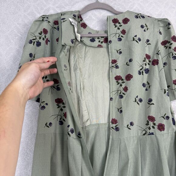 Vtg Puff Sleeve Tea Dress 8 Green Cottage Modest Grandma Prairie Garden 80s 90s - Picture 8 of 15